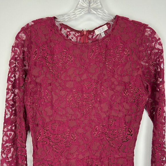 Tobi Womens My Lace Or Yours Bodycon Mini Dress Burgundy Long Sleeves size Small - Picture 4 of 12